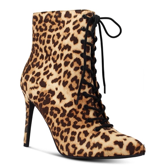 Leopard Print Lace Up Pointy Booties - Picture 5 of 8
